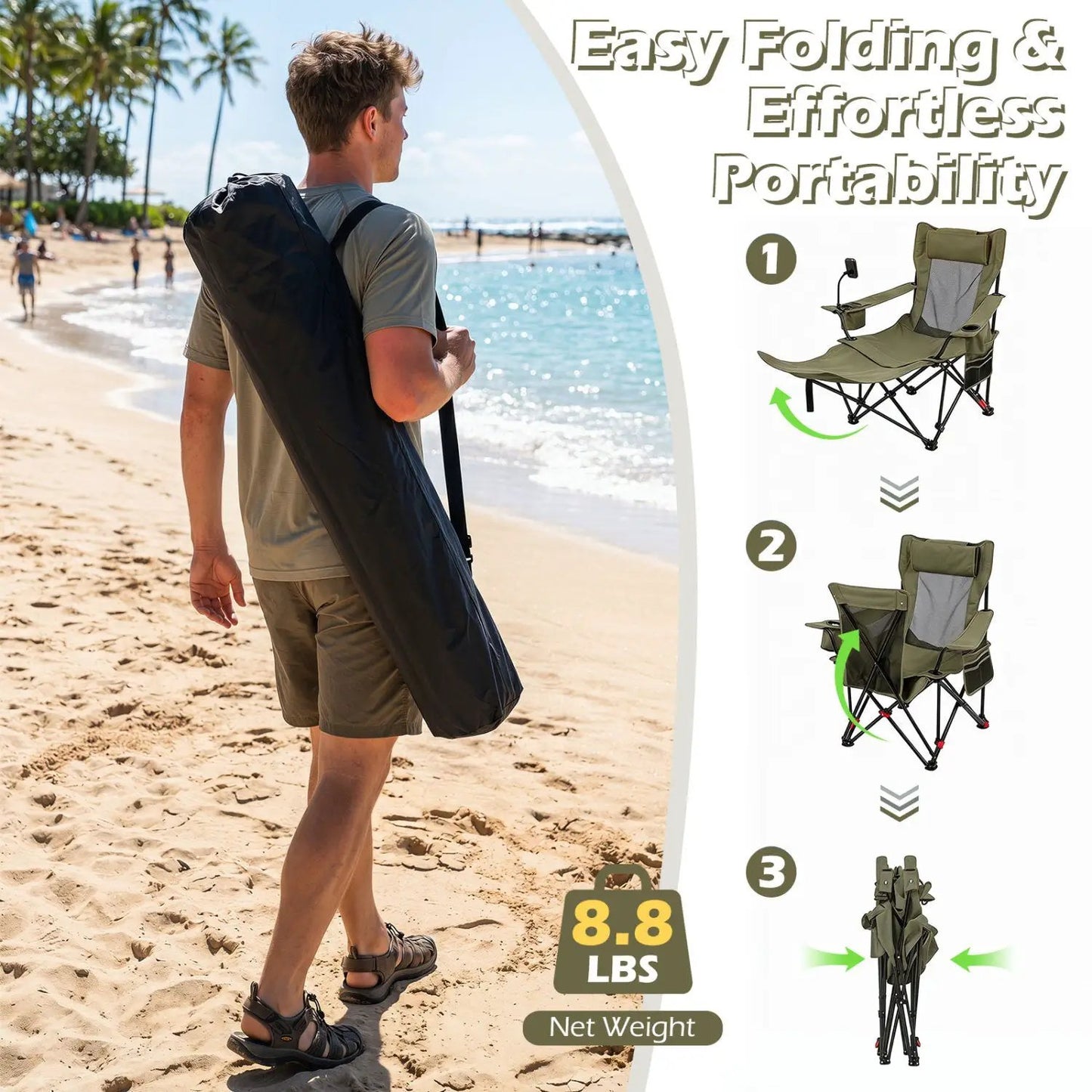 Reclining Camping Chair with Adjustable Backrest