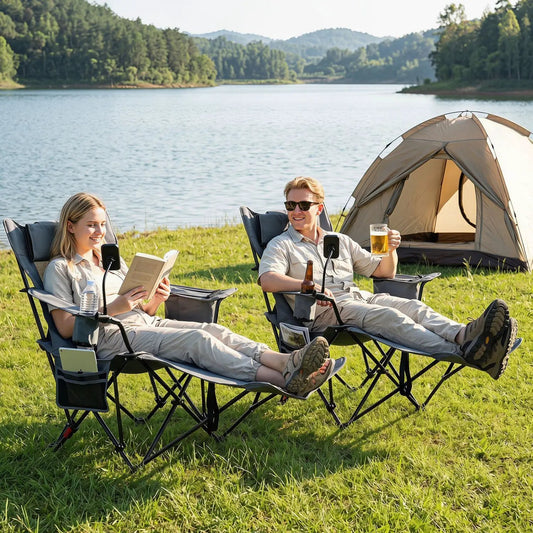 DirectDeals reclining camping chairs with adjustable backrests; two blue-gray chairs by a lake on Tampa Home & Garden Store