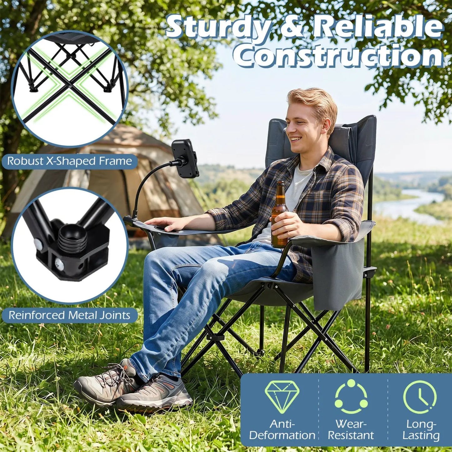 Reclining Camping Chair with Adjustable Backrest