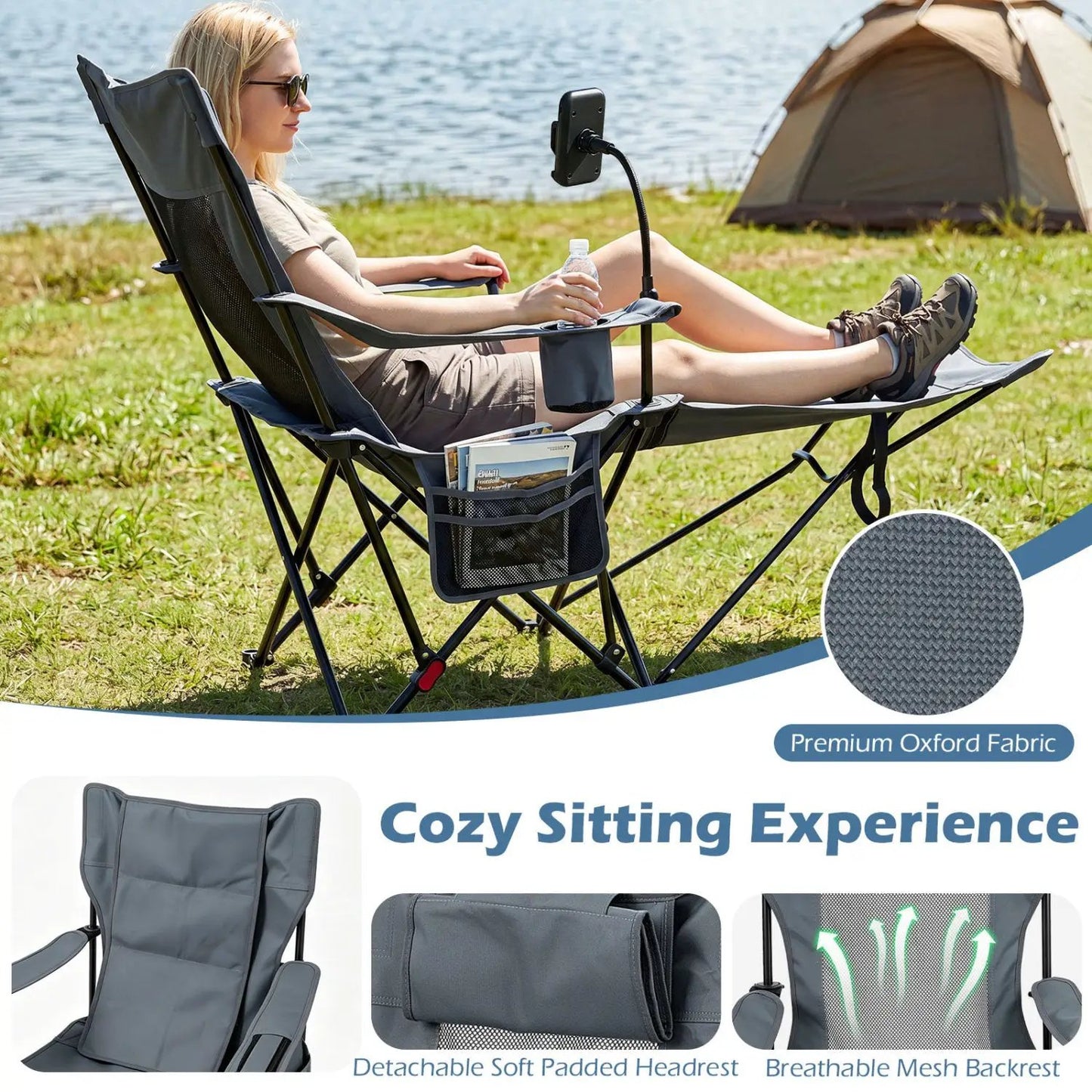 Reclining Camping Chair with Adjustable Backrest