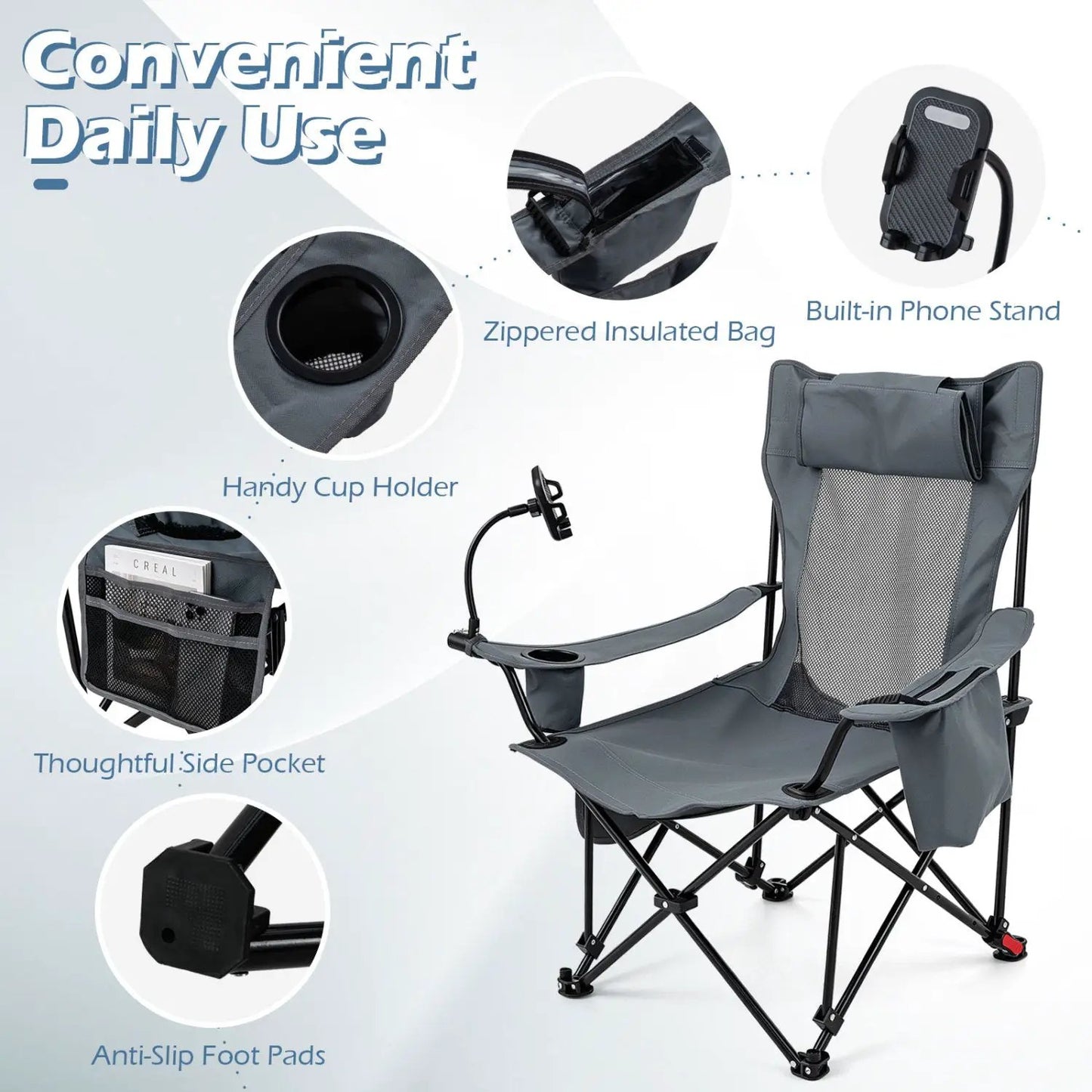 Reclining Camping Chair with Adjustable Backrest