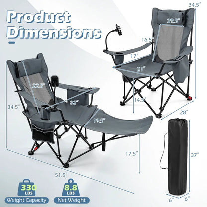 Reclining Camping Chair with Adjustable Backrest