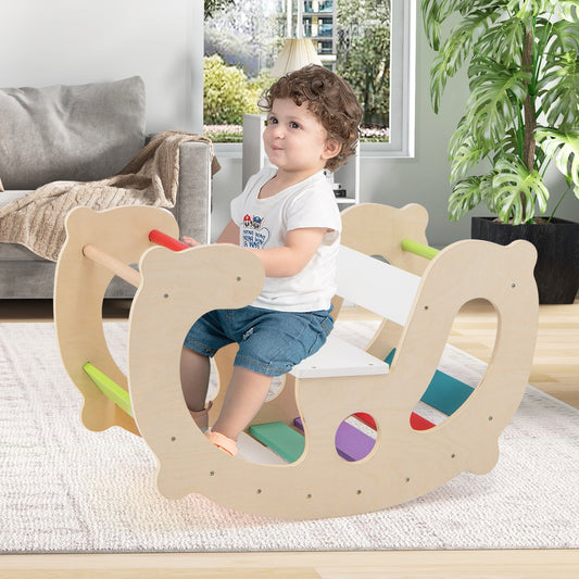 2-in-1 Rocking Horse Arch for Kids Montessori Climbing Toys with Arch Climber-Multicolor - Tampa Home & Garden Store