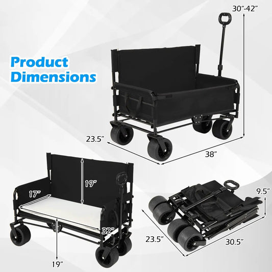2 in 1 Wagon Bench Seat Collapsible Beach Cart