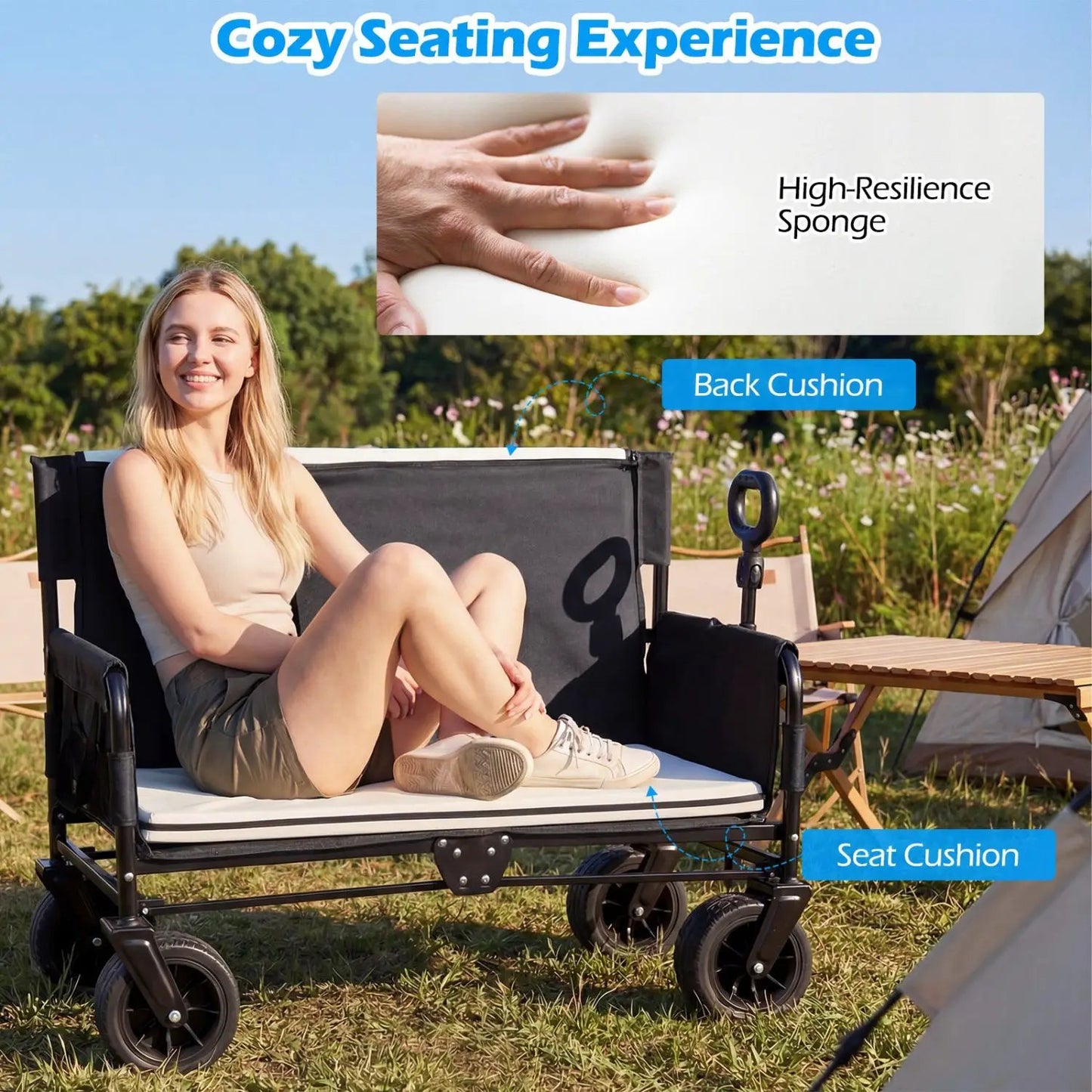 2 in 1 Wagon Bench Seat Collapsible Beach Cart