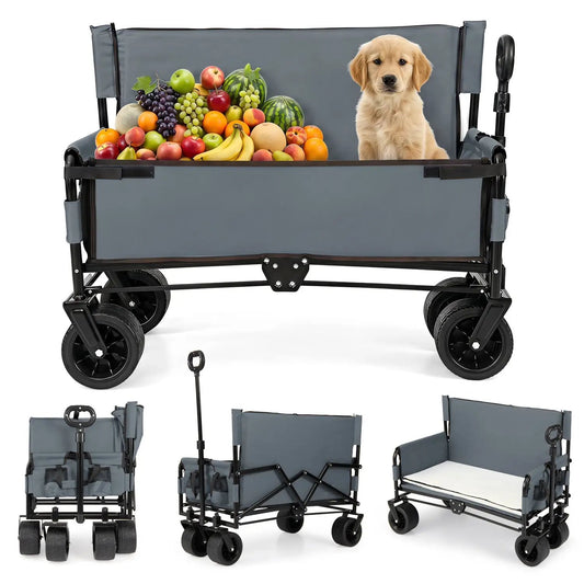 2-in-1 collapsible camping wagon bench seat DirectDeals gray adjustable handle 4 configurations on Tampa Home & Garden Store