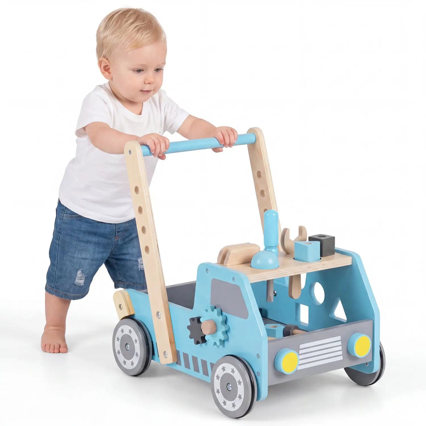 2-in-1 Wooden Baby Walker with Adjustable Speed