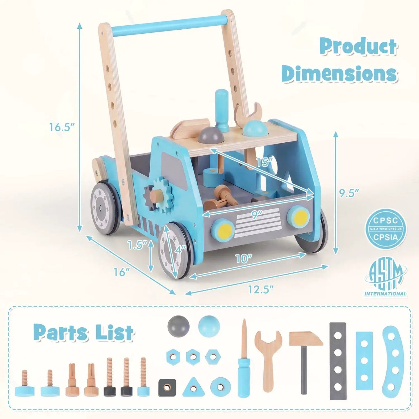 2-in-1 Wooden Baby Walker with Adjustable Speed