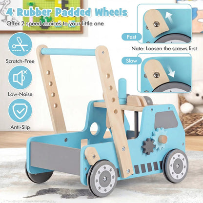 2-in-1 Wooden Baby Walker with Adjustable Speed