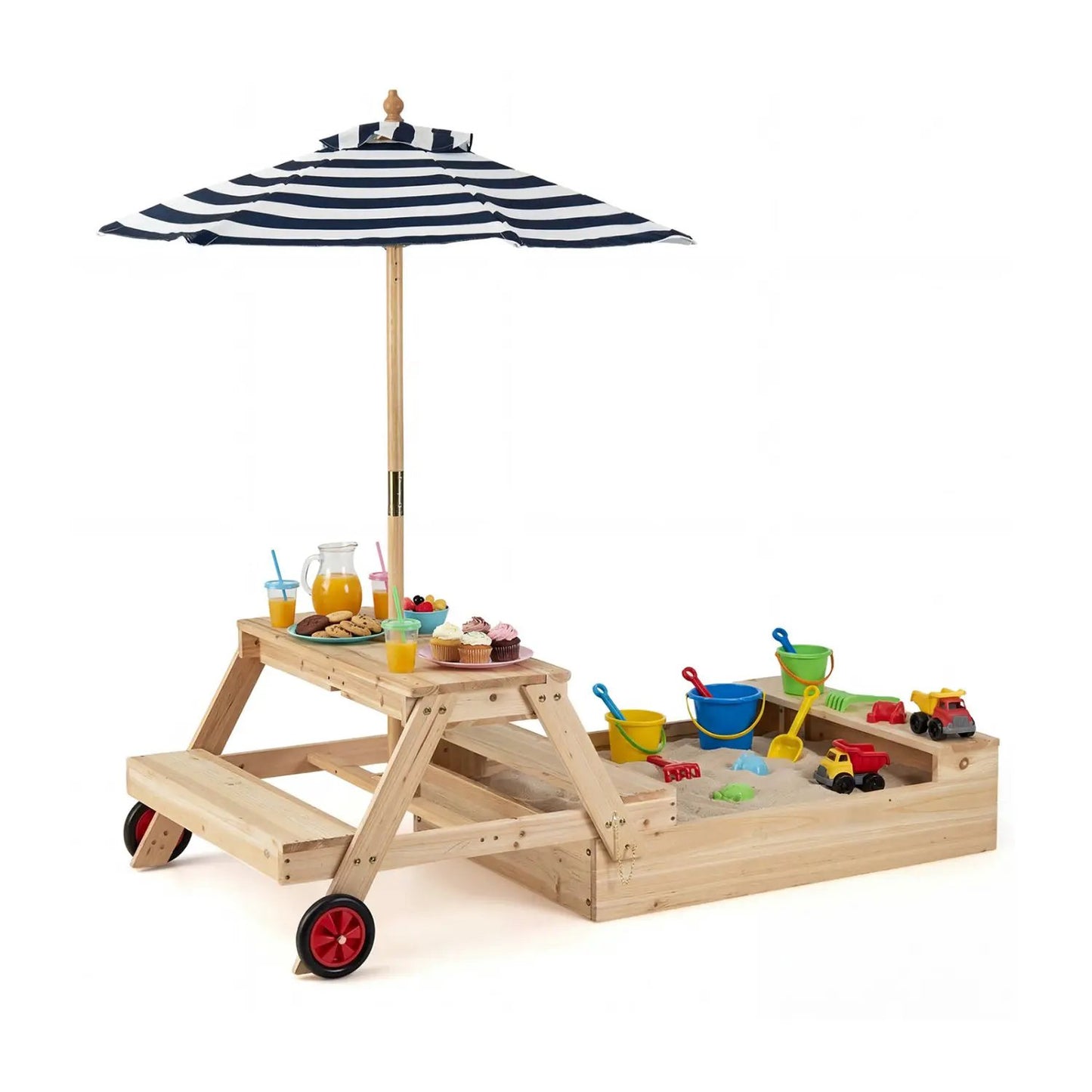 Wooden Sandbox 2 in 1 With Umbrella Picnic Table