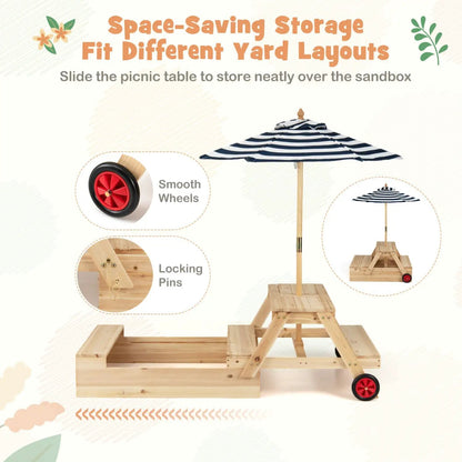 Wooden Sandbox 2 in 1 With Umbrella Picnic Table