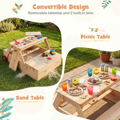 Wooden Sandbox 2 in 1 With Umbrella Picnic Table