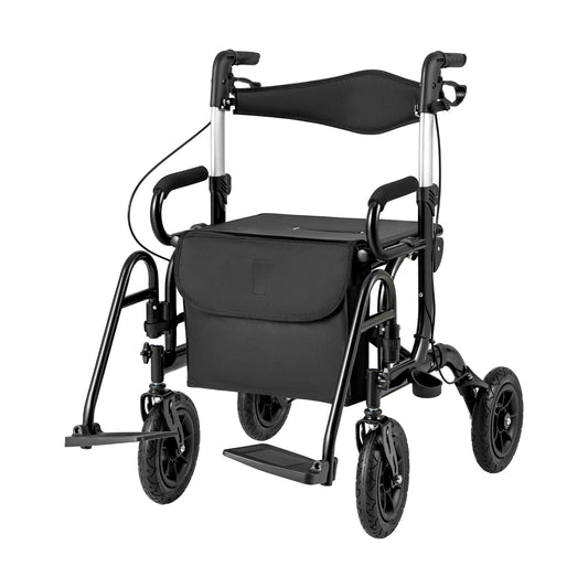 2-in-1 Foldable Rollator Walker with Seat abd 9 Inch Pneumatic Tires for Seniors - Tampa Home & Garden Store