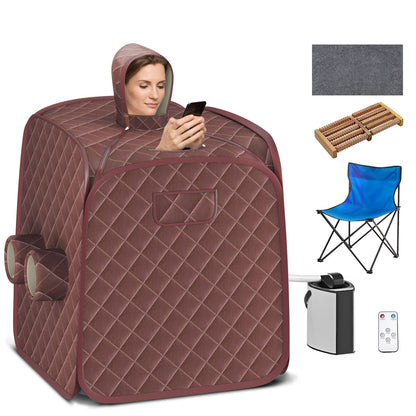 800W 2 Person Portable Steam Sauna Tent SPA with Hat Side Holes 3L Steamer