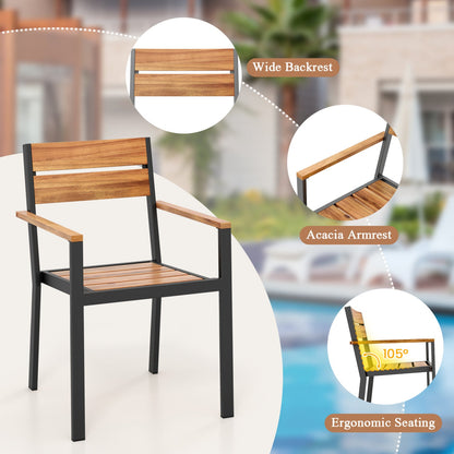 Acacia Wood Patio Chairs Set of 2 with Armrests