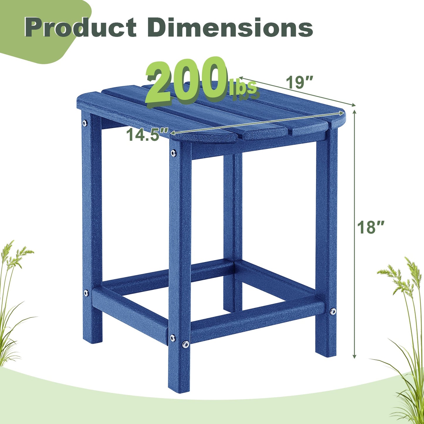 Mesa auxiliar Adirondack de 2 piezas y 18 pulgadas para patio y jardín - Azul marino