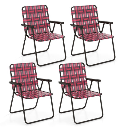 GemGear folding beach chairs with pink plaid webbing and black frames, 4-pack on Tampa Home & Garden Store