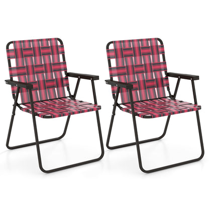 2 Pieces Folding Beach Chair Camping Lawn Webbing Chair-Cofee