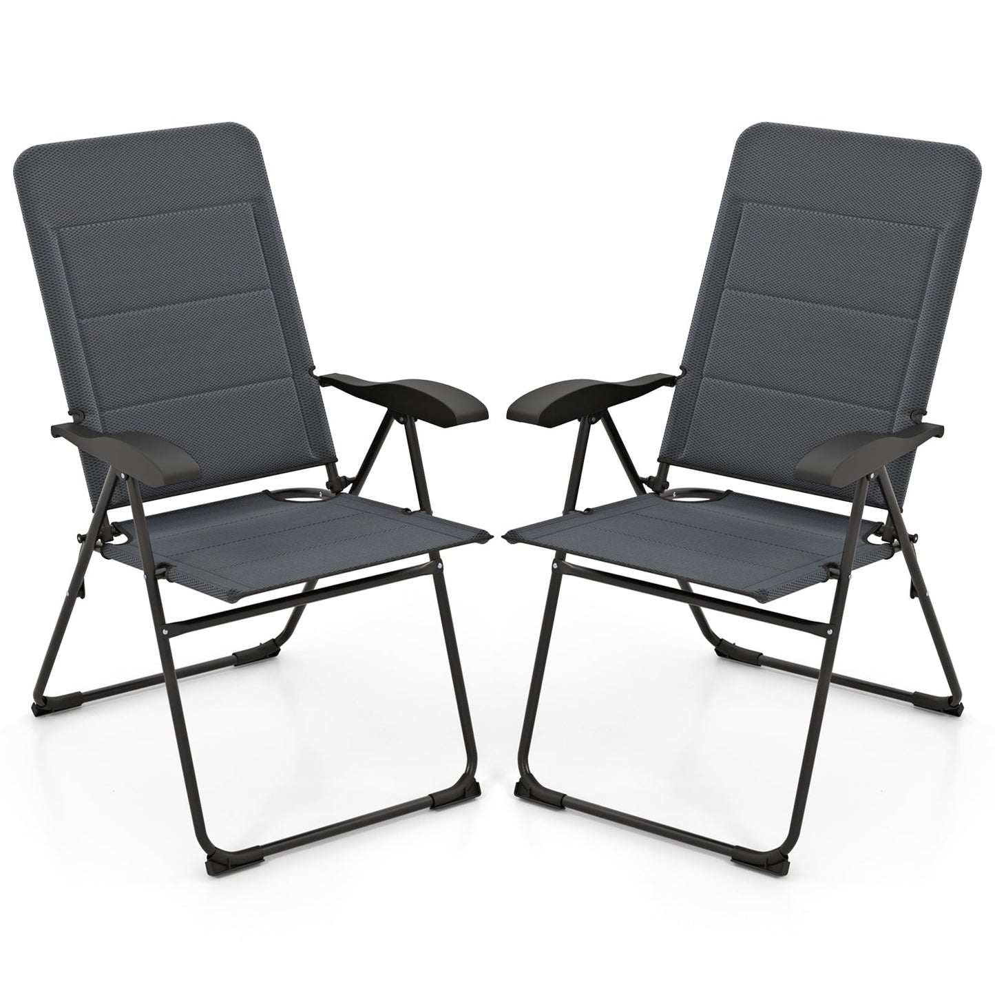 2 sillas de patio plegables para exteriores con respaldo ajustable para bistró y jardín-Gris