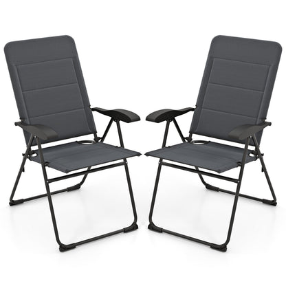 2 sillas de patio plegables para exteriores con respaldo ajustable para bistró y jardín-Gris