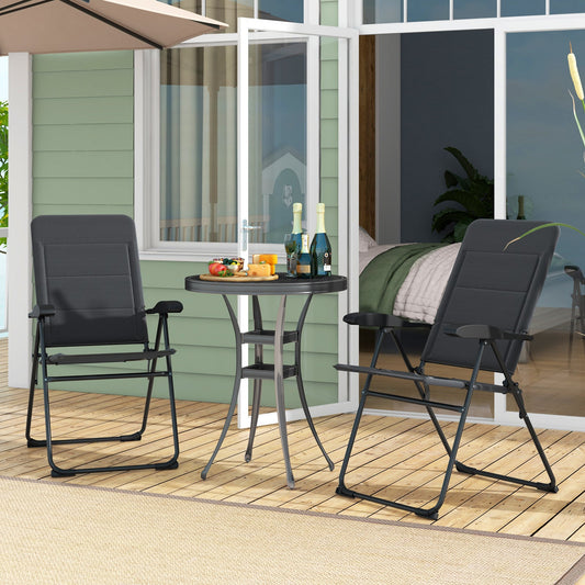 2 Pieces Outdoor Folding Patio Chairs with Adjustable Backrests for Bistro and Backyard-Gray - Tampa Home & Garden Store