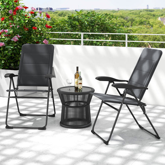 2 Pieces Outdoor Folding Patio Chairs with Adjustable Backrests for Bistro and Backyard-Gray - Tampa Home & Garden Store
