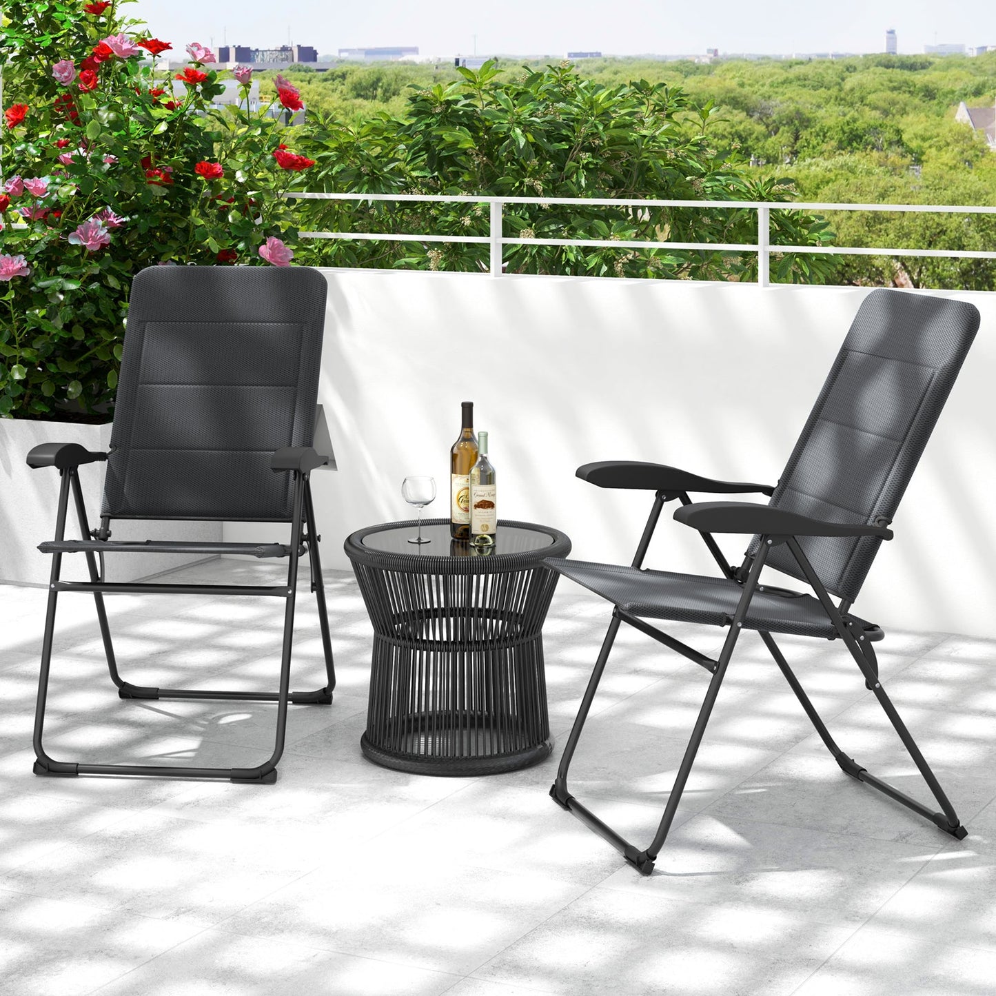 2 sillas de patio plegables para exteriores con respaldo ajustable para bistró y jardín-Gris