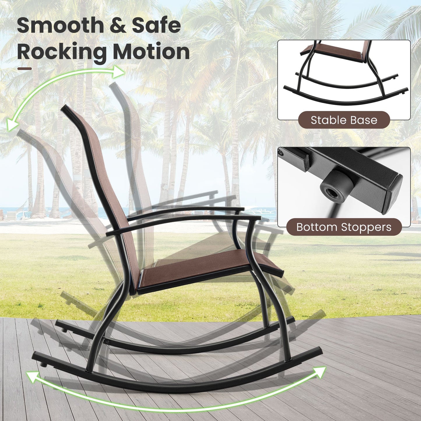 2 Pieces Outdoor Rocking Chairs with Breathable Backrest-Brown