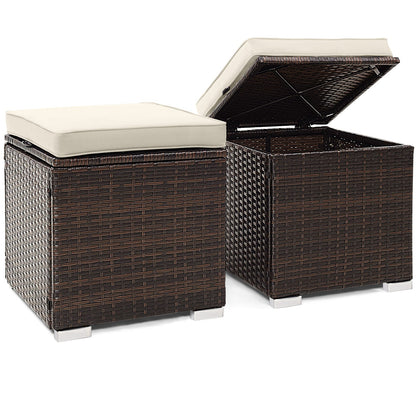 2 otomanas de patio con cojines extraíbles - Blanco