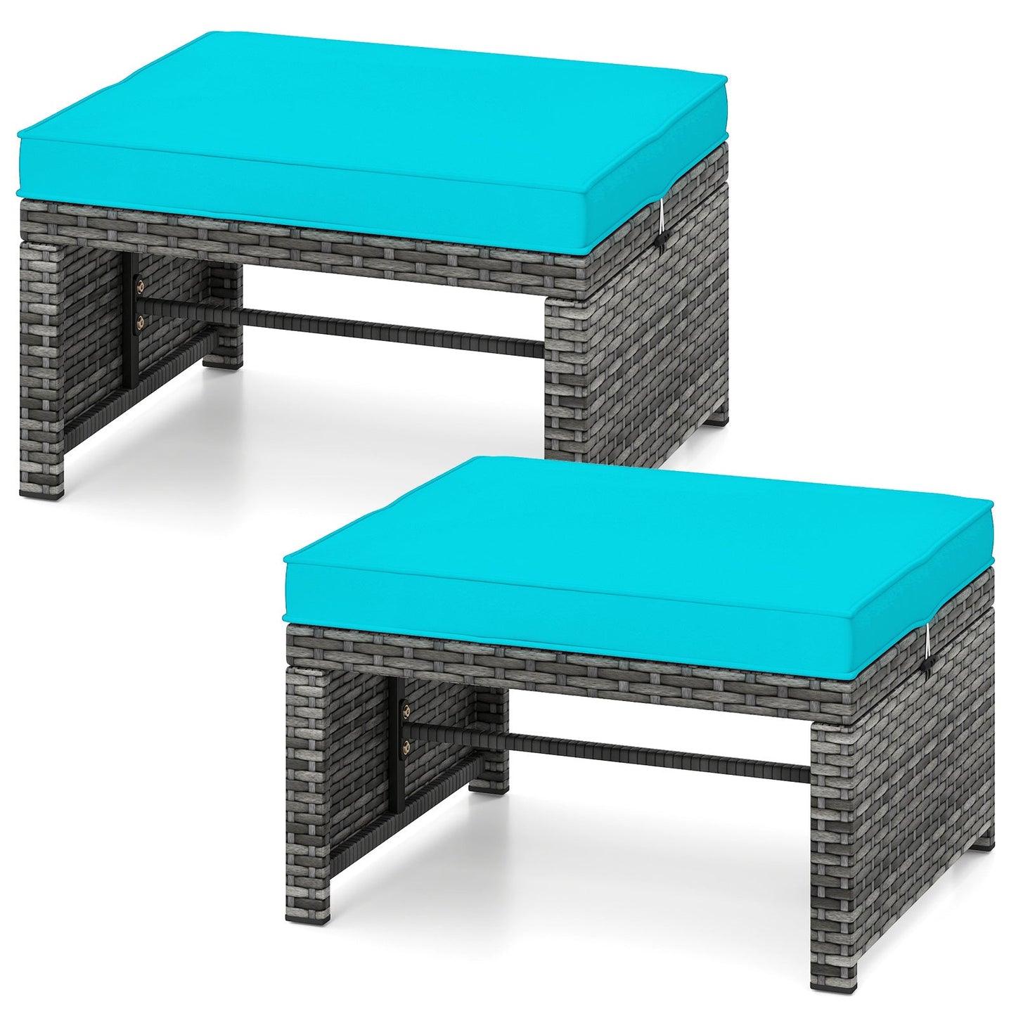 2 Otomanas de Mimbre PE para Patio con Cojines Suaves con Cremallera para Terraza - Rojo