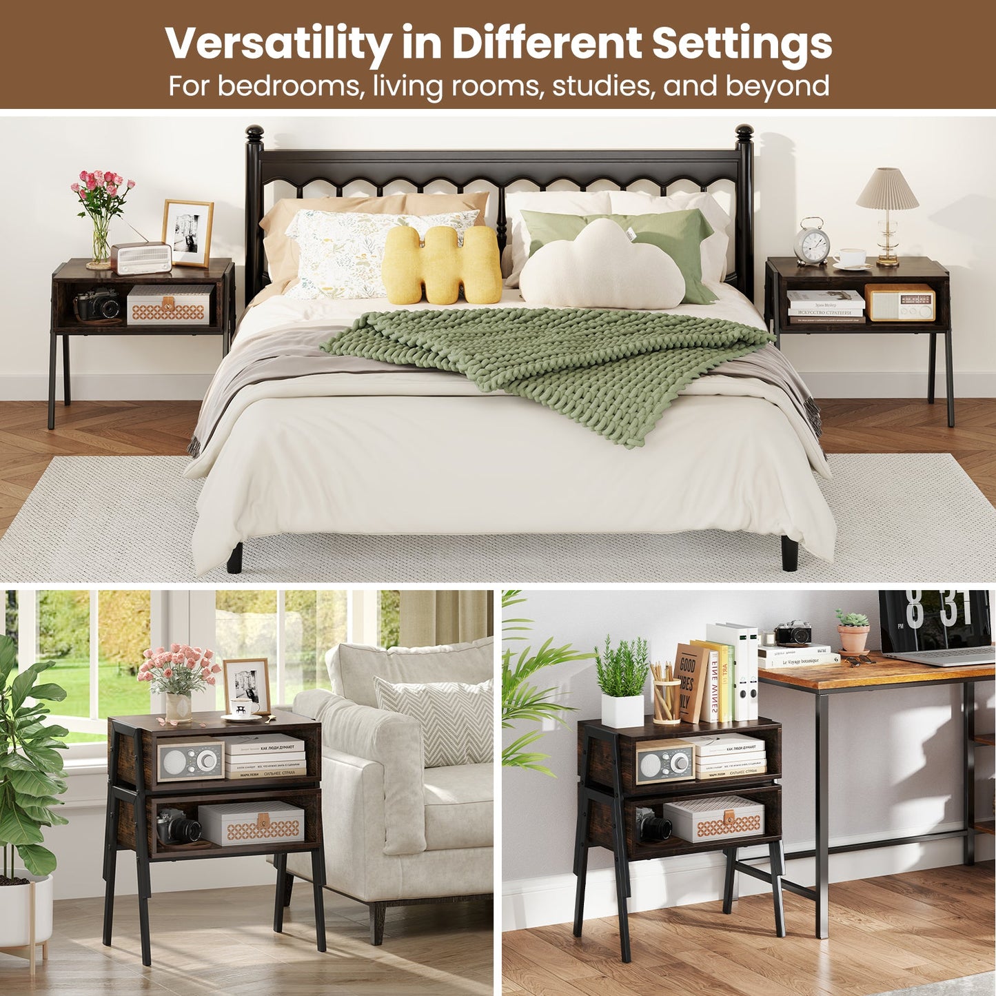 2 Pieces Stackable Night Stand Bedside End Table Set