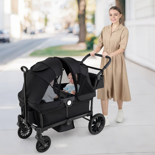 2 Seater Push Pull Collapsible Kids Wagon Stroller with Adjustable Handlebars - Tampa Home & Garden Store