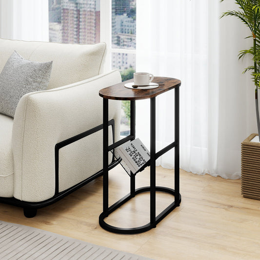 2-tier Oval Narrow Bedside End Table - Tampa Home & Garden Store