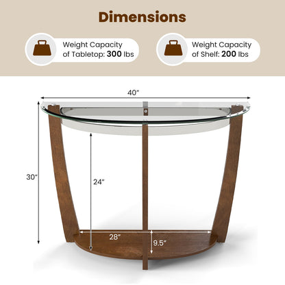 2-tier Tempered Glass Console Table with Clear Glass Top and Open Shelf