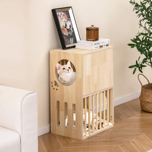 2-tier Wooden Cat Condo Indoor Symmetrical Cat House with Removable Cushions - Tampa Home & Garden Store