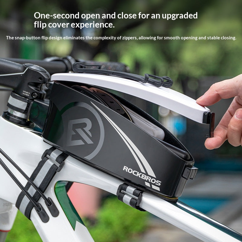 Durable waterproof bike phone bag and cover, black RockBros frame bag on mountain bike on Tampa Home & Garden Store