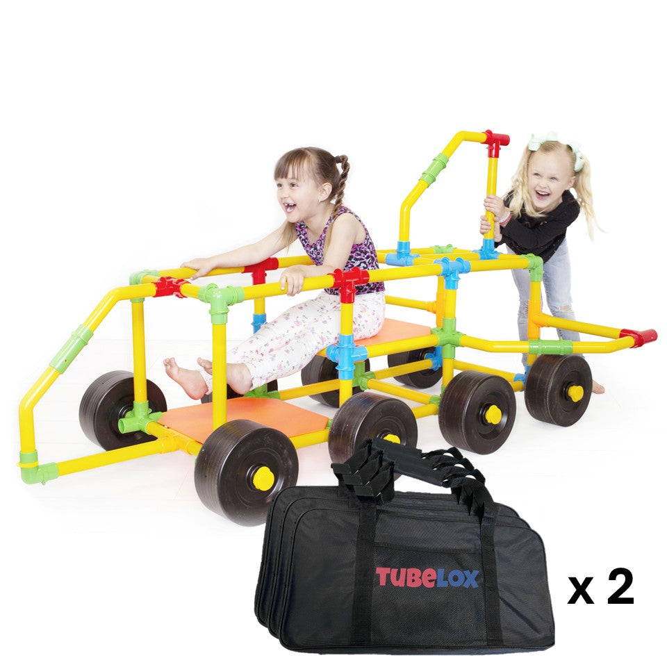 TubeLox Deluxe Set STEM Toy, 2 colorful pipe wagon builds with kids playing, includes 2 storage bags on Tampa Home & Garden Store