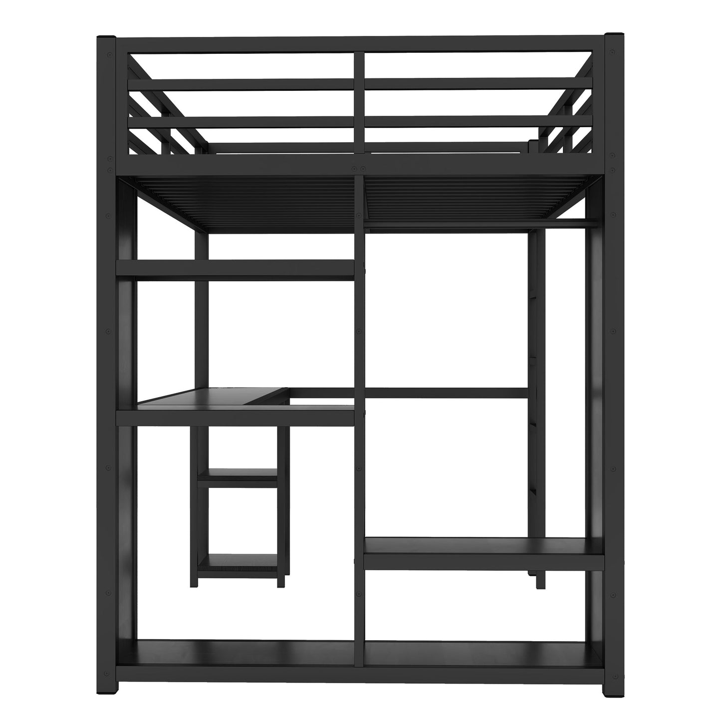 Full Size Metal Loft Bed with Desk and Wardrobe