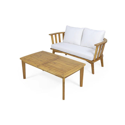 2-Person outdoor acacia wood patio seating with cushions and coffee table HouseOfZazla on Tampa Home & Garden Store