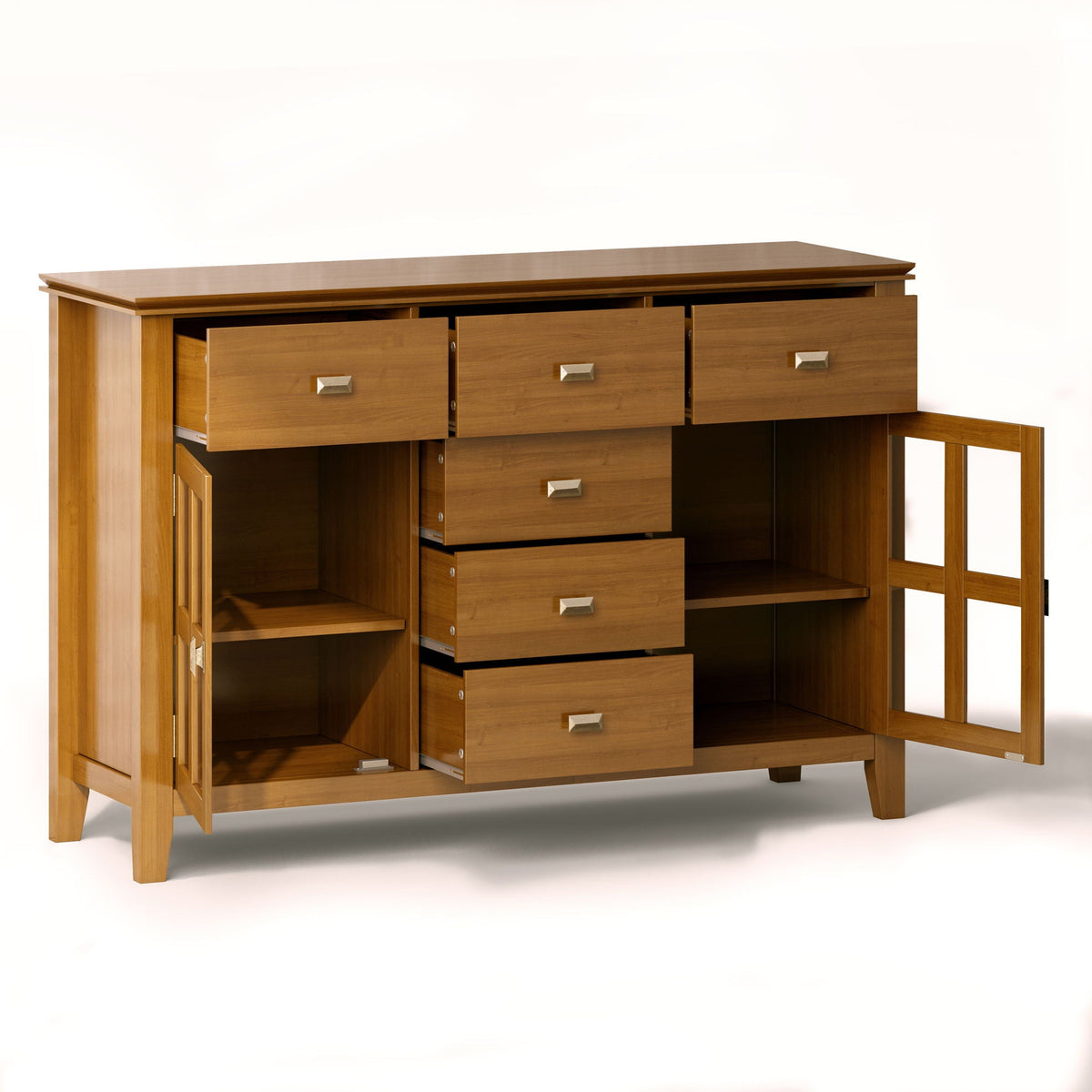 Solid wood sideboard buffet with drawers and open shelves in oak finish by HouseOfZazla on Tampa Home & Garden Store