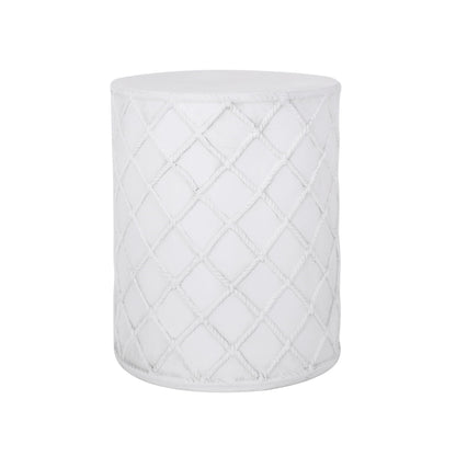 Nautical Rope Outdoor End Table In Antique White