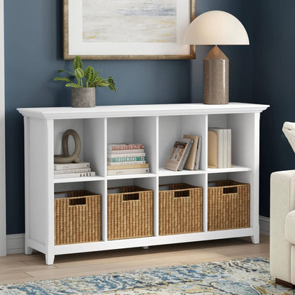 Amherst cube storage bookcase white cube organizer with four woven baskets in lower cubbies on Tampa Home & Garden Store