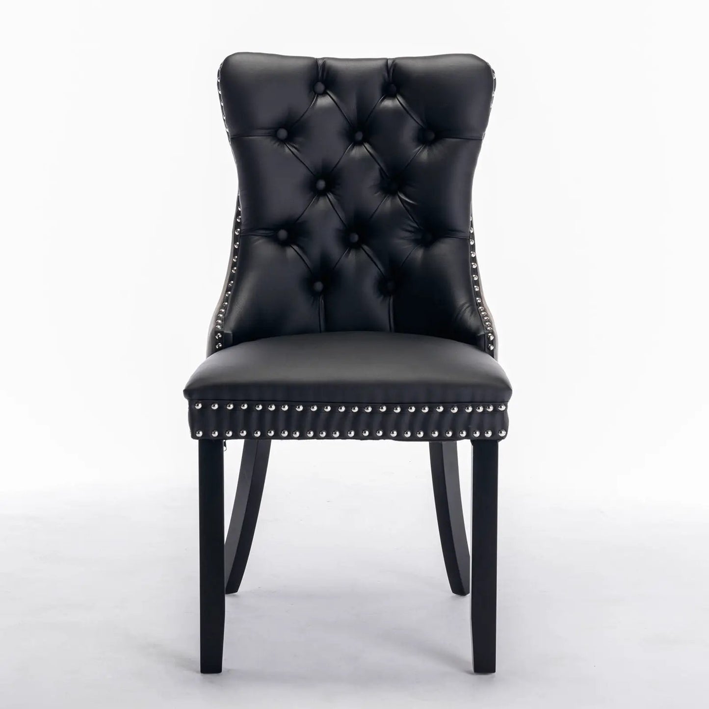 Nikki Upholstered Dining Chair set of 2 in black faux leather with tufted back and nailhead trim on Tampa Home & Garden Store