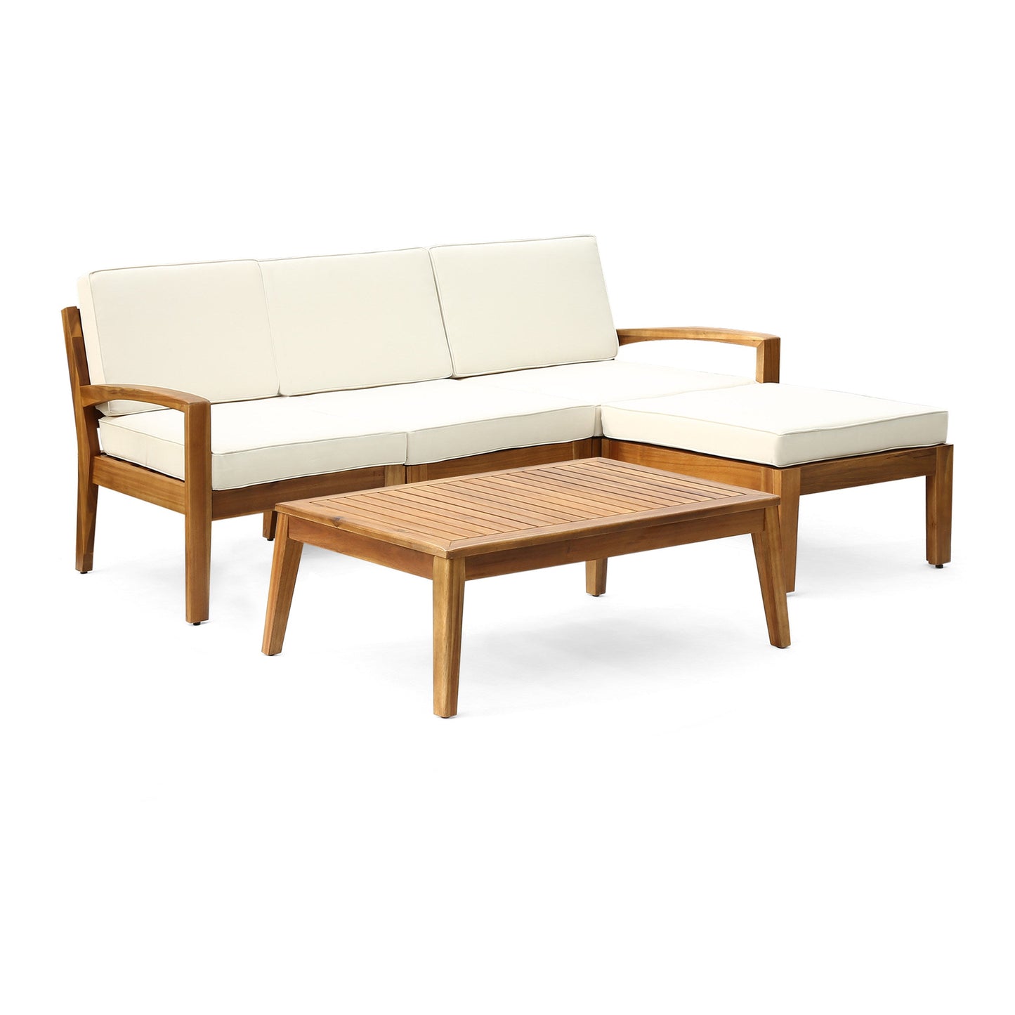 Outdoor L-shape 3pc acacia wood patio sofa set with beige cushions HouseOfZazla on Tampa Home & Garden Store
