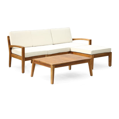 Outdoor L-shape 3pc acacia wood patio sofa set with beige cushions HouseOfZazla on Tampa Home & Garden Store