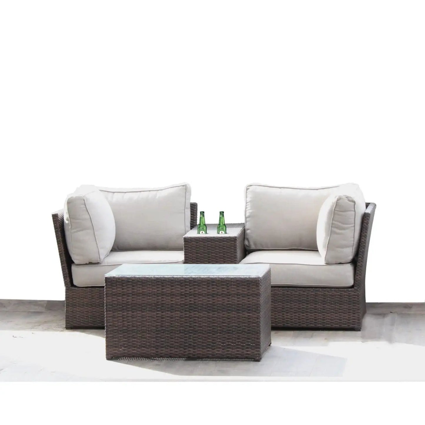 Comfortable modern patio rattan sectional set with beige cushions, 2-piece outdoor set on Tampa Home & Garden Store