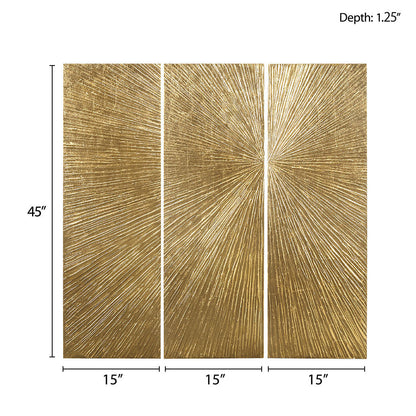 Lumina Aurea Signature Triptych gold wall art by HouseOfZazla, 3-panel design, 45in tall on Tampa Home & Garden Store