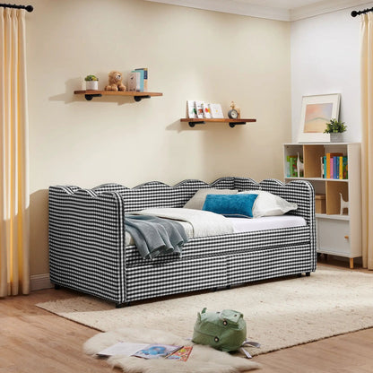 Gingham Daybed With USB Port and Wave Design