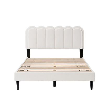 Lambswool Petal Headboard Bed Frame white upholstery with scalloped panels and black legs on Tampa Home & Garden Store