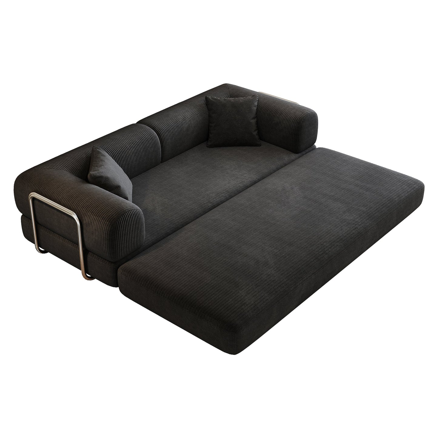 HouseOfZazla corduroy black sofa bed with pillow back support and metal armrest on Tampa Home & Garden Store